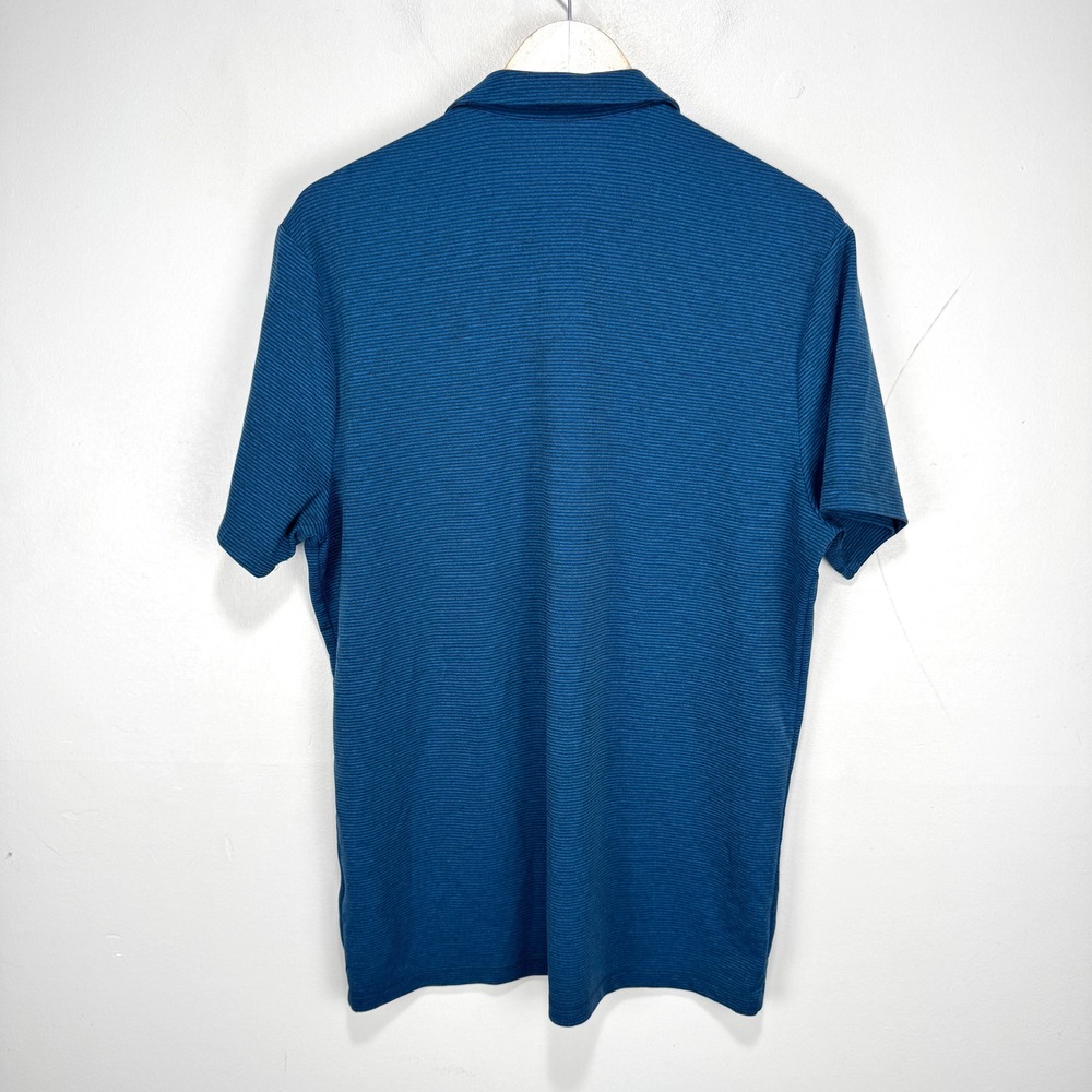 Nike AeroReact Golf Polo‎ Shirt Men Large Blue Black Striped Athletic Stretch - Picture 2 of 12
